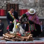 Ritual ancestral en la conmemoración de los 14 años del Estado Plurinacional. | Viceministerio comunicación.
