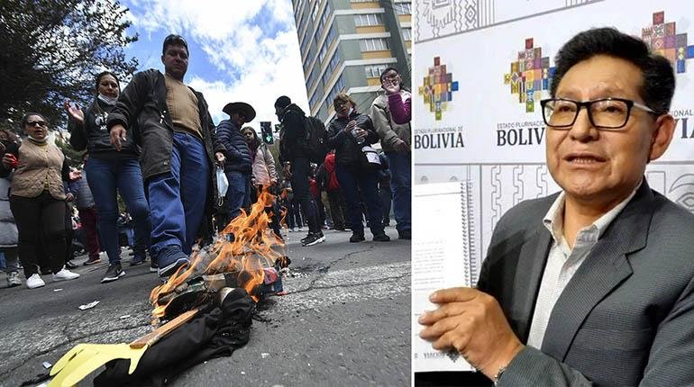 Una protesta del magisterio urbano en La Paz. El ministro de Educación, Edgar Pary. | APG